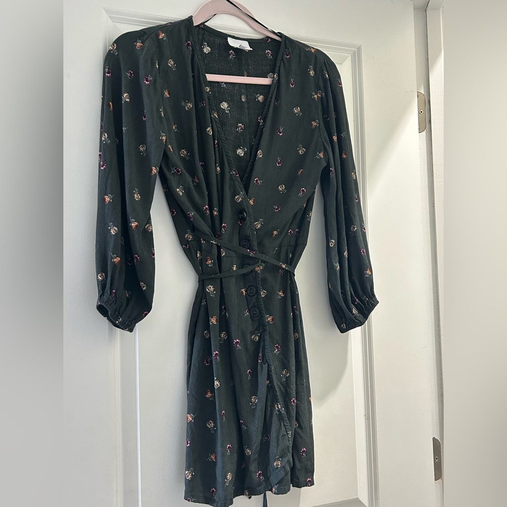 Skylar Madison Puff Sleeve Floral Wrap Mini Dress Women's Size Small